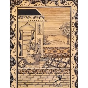 Rohail Ghouri, 13 X 17 Inch, Tea Wash & Pointer on Wasli, Miniature Painting, AC-RG-031